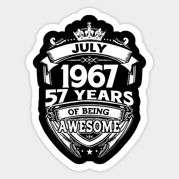 July 1967 57 Years Of Being Awesome 57th Birthday Sticker by Bunzaji